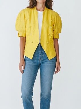 Vintage George Gross Yellow Linen Puff Sleeve Blazer